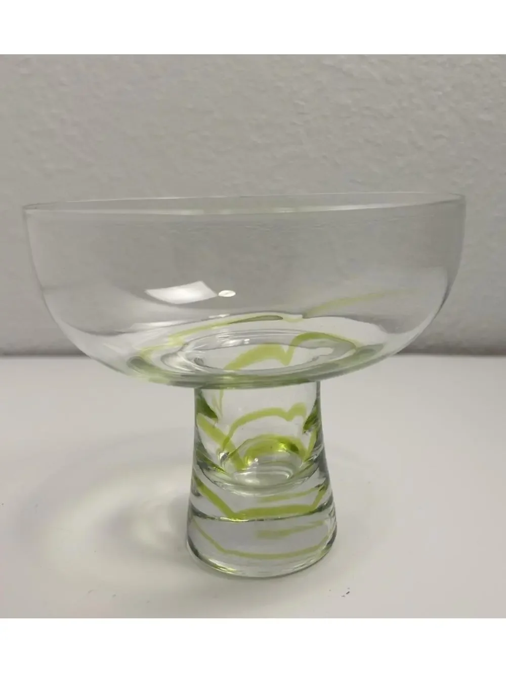 Pier 1 Mouth Blown Margarita Glass wirh Lovely Green Swirl on Stem and Bowl.